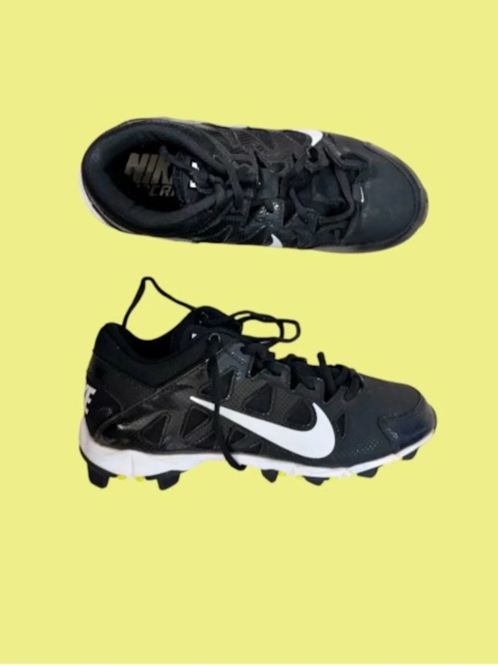 Nike black white baseball cleats youth boys size 7